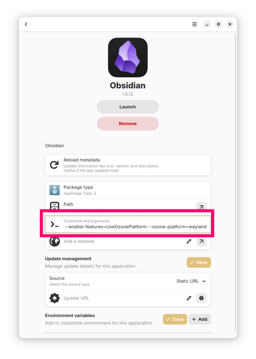 editing command line arguments in gear lever