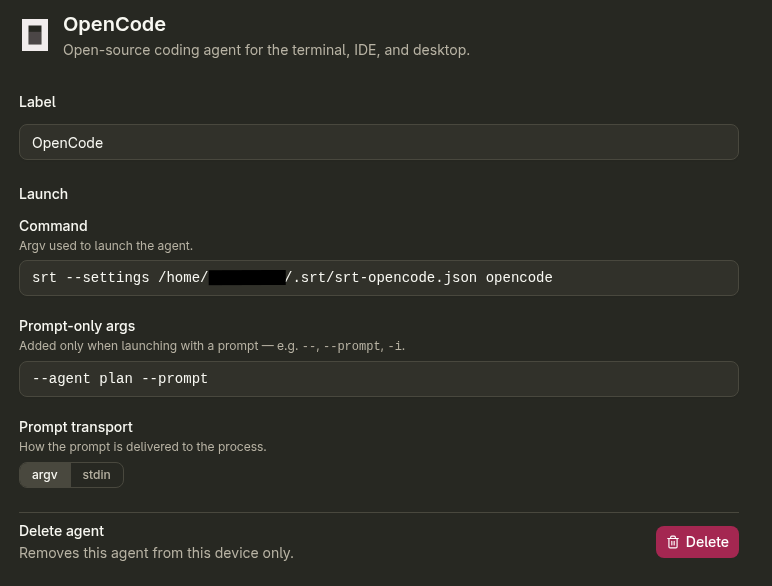 Superset settings for Opencode sandboxes in srt